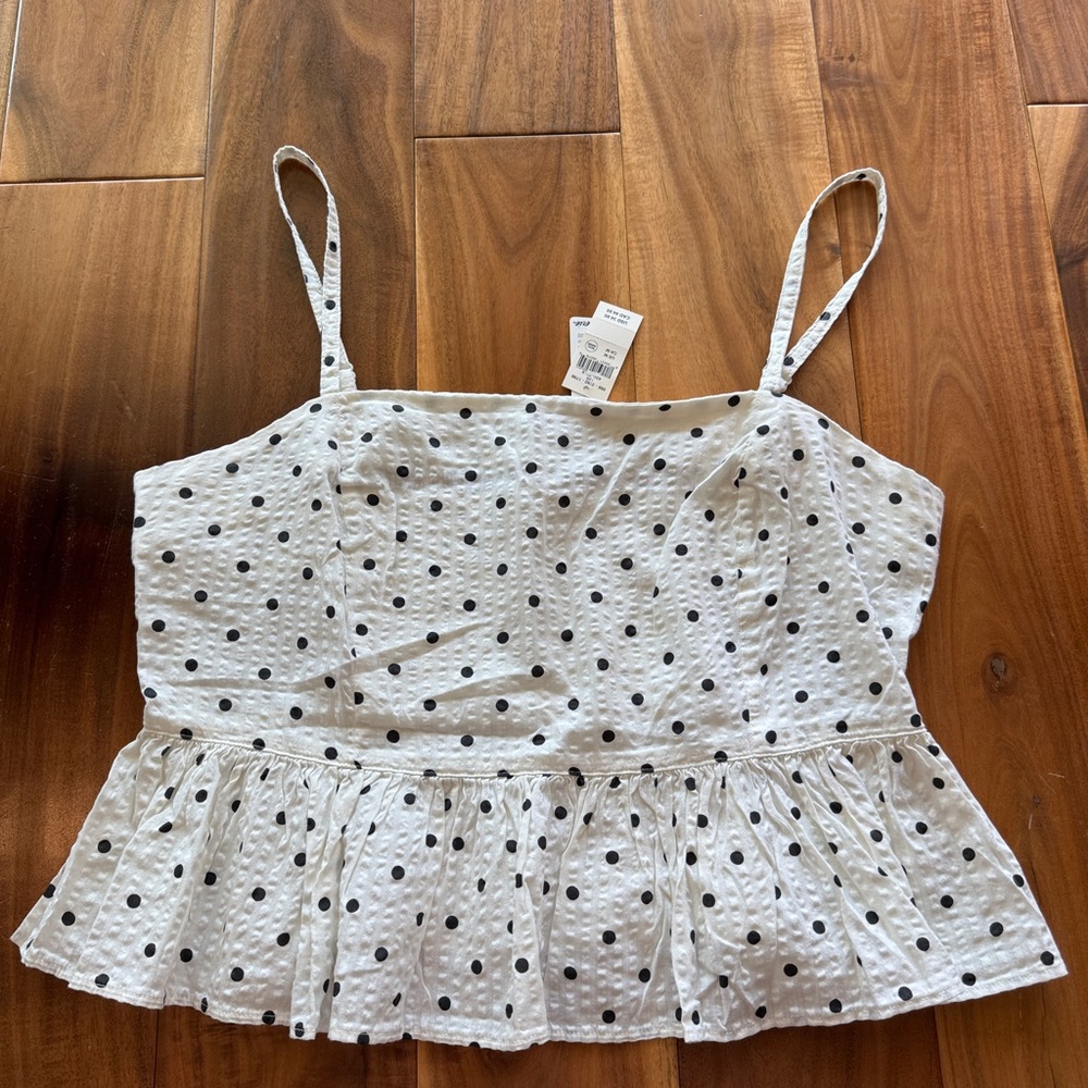 American eagle NWT White Polka Dot Peplum Cami Top - Black Dot - Picture 2 of 7